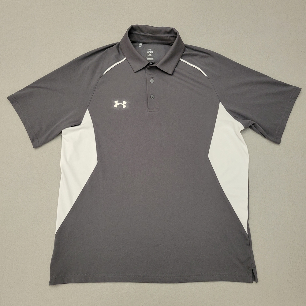 Under Armour Men’s Title Golf Polo Size L Gray & White